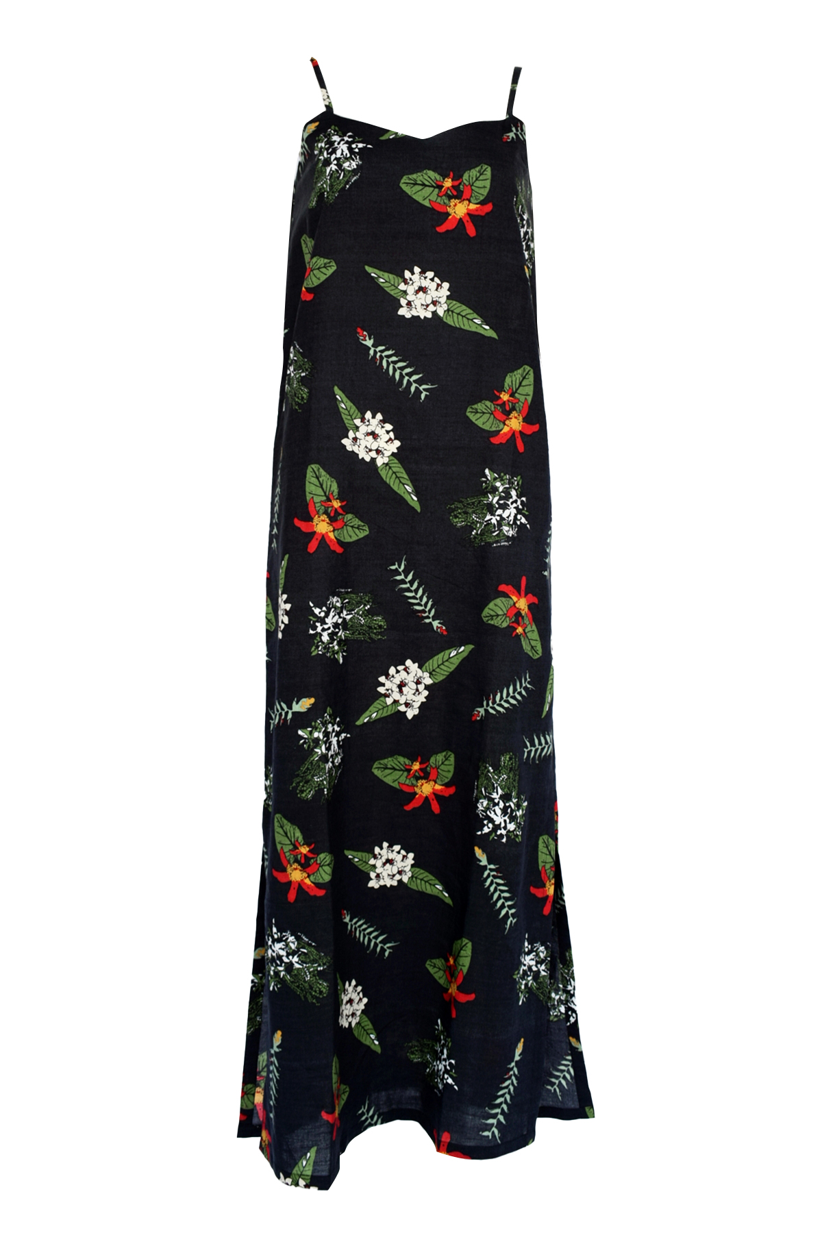 Đầm dây linen đen hoa